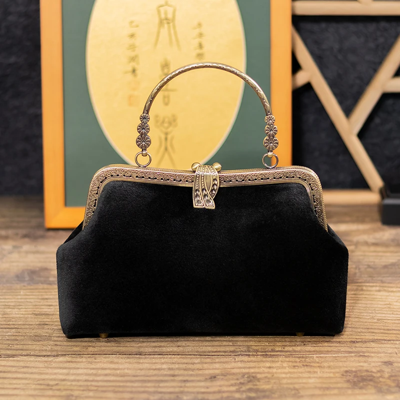 Retro velvet handbag versatile cheongsam with bag chain women's bag messenger bag antique style