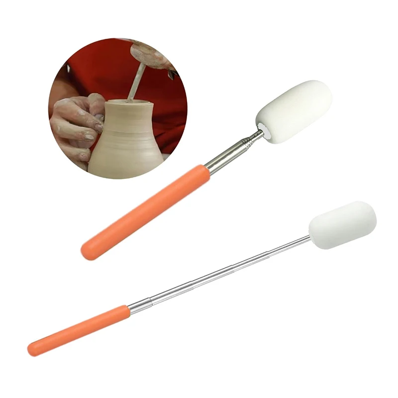 

1PC Pottery Absorbent Sponge Telescoping Stick Pottery Sculpture Sponge Holder DIY Ceramic Throwing Stick Pottery Trimming Tools