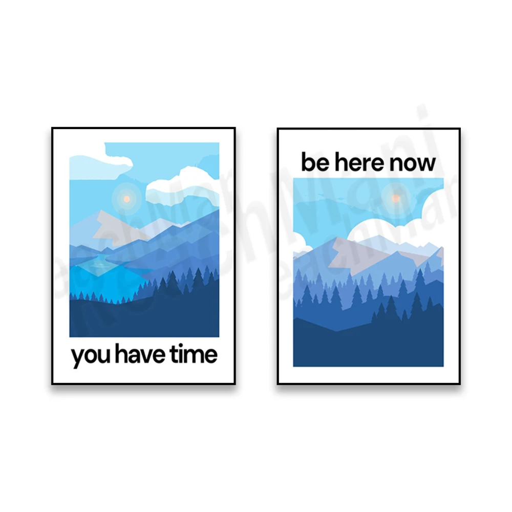 Maintenant, c'est votre moment, affiche murale avec paysage de montagne bleue, vivez dans le moment, respirez, impression esthétique zen et pleine conscience