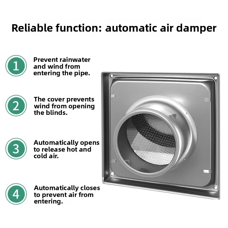 For Square Stainless Steel Trendy Vent Cap Windproof Dryer Exhaust Duct Cover External Wall Check Valve