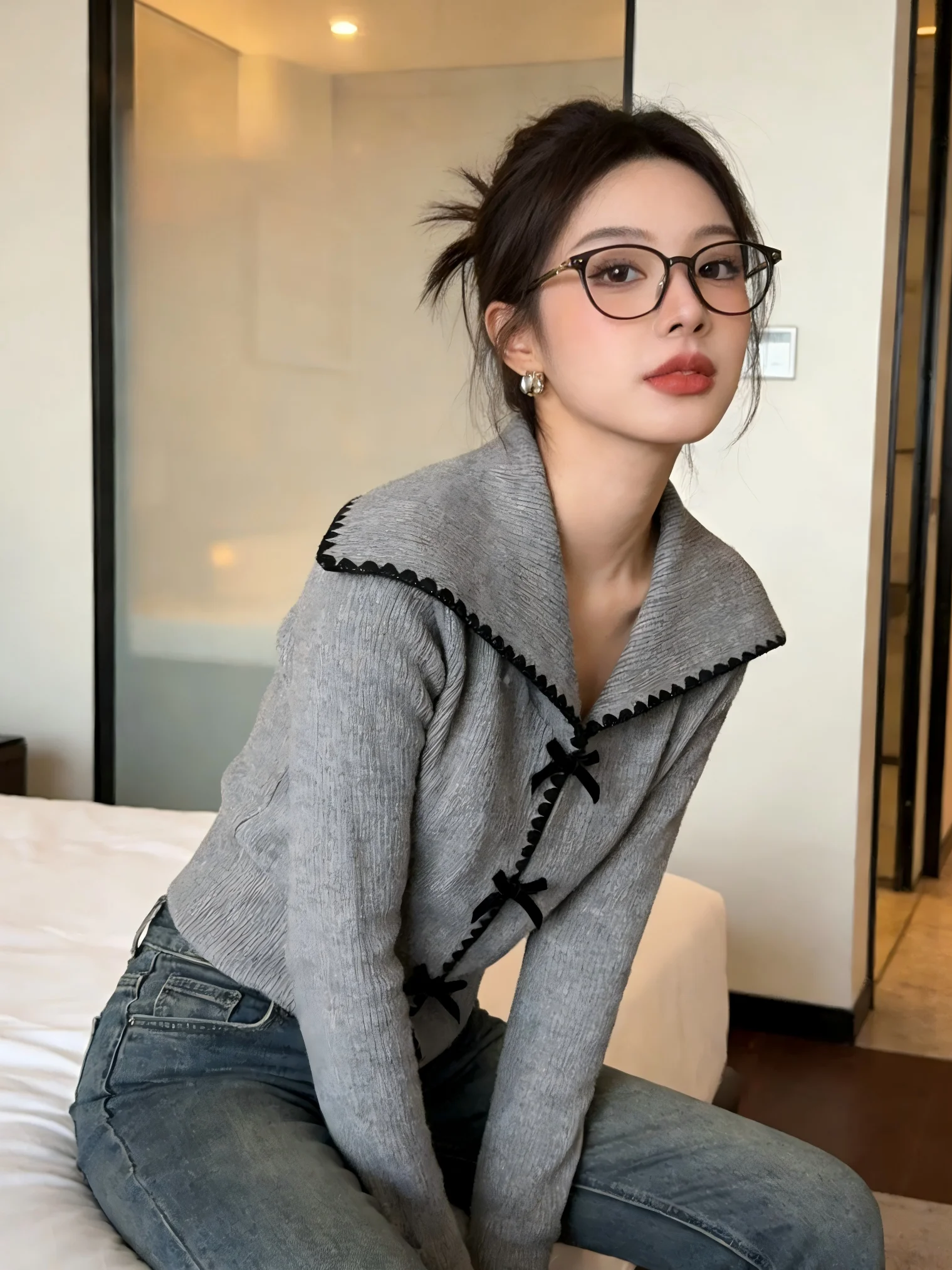 

Новый осенне-зимний женский свитер Sweet Sle ort с вязаным воротником-стойкой и узлом, мягкий, теплый, приталенный топ