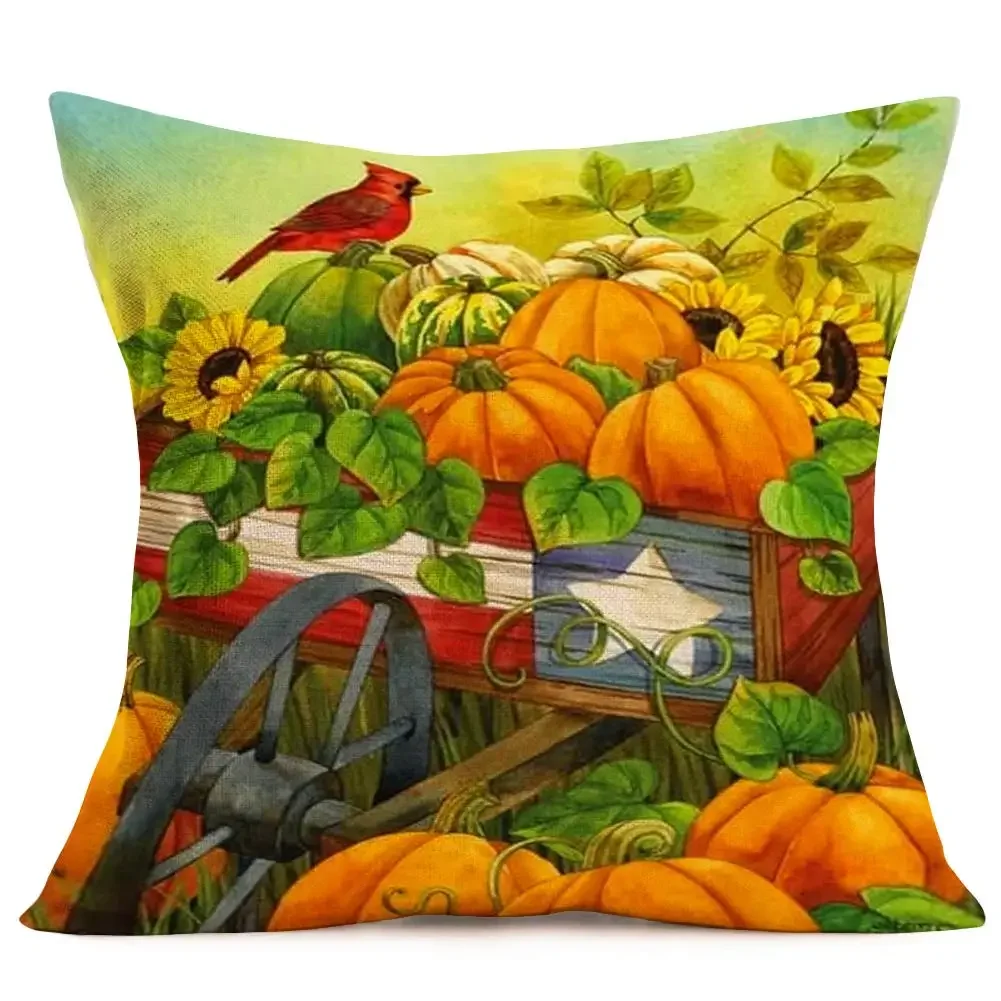 Autumn decoration sunflower pumpkin linen pillowcase sofa cushion cover home decoration can be customized for you 40x40 50x50