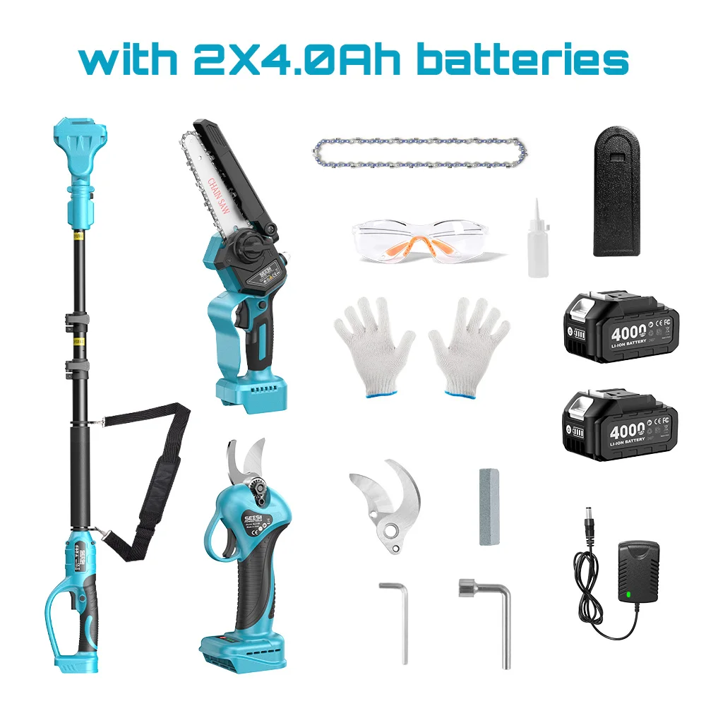 Seesii 3-in-1 Bürstenlose Teleskopstange Hohe Astschere Elektrische Kettensäge Garten Beschneiden Werkzeuge Für Makita 18V Batterie Pin