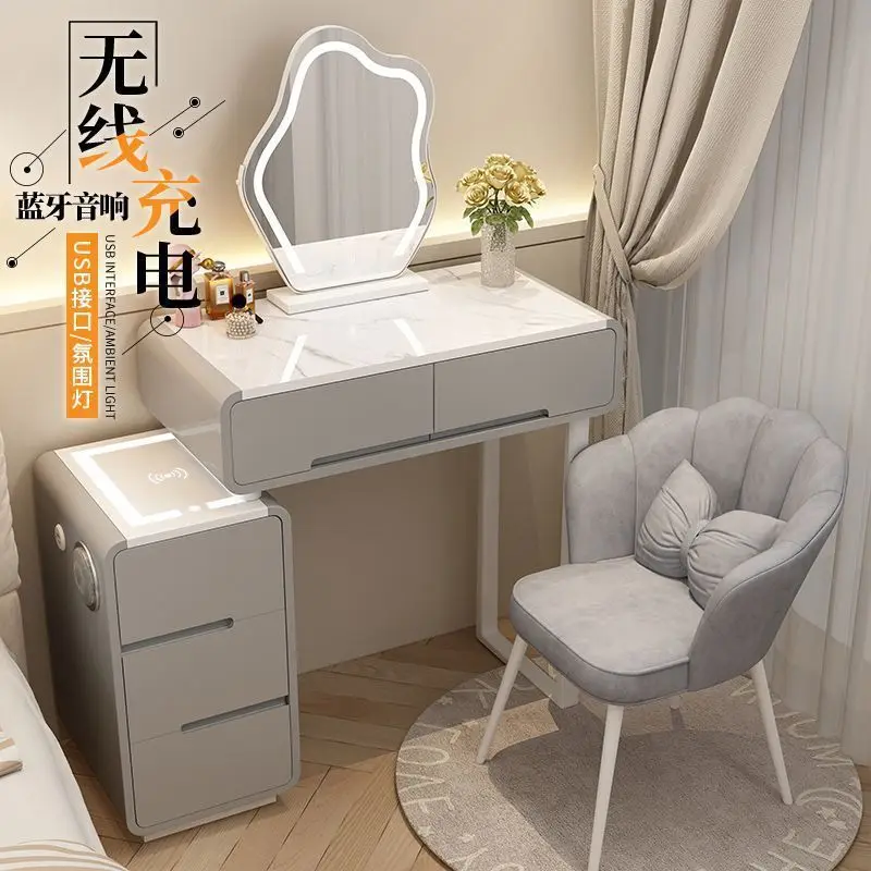 Todo o cômoda de madeira maciça, mesa de maquiagem moderna, simples e sofisticada para apartamento pequeno, armário inteligente com cinto de vento creme, wo sólido