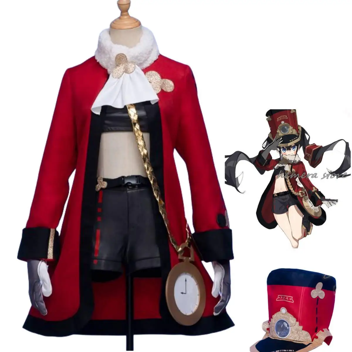 

Anime Game Honkai: Star Rail Pom-Pom Cosplay Costume Doujin Red Fur Collar Overcoat Coat Woman Sexy Kawaii Christmas Suit