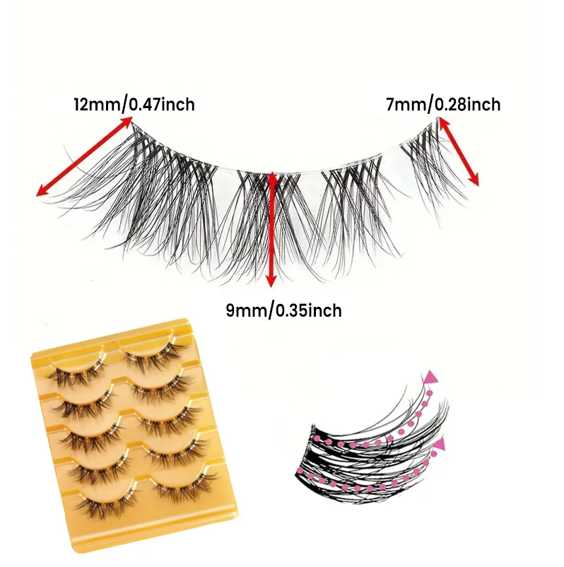 5 أزواج من الرموش الصناعية الطبيعية الطويلة على شكل ثعلب، ساق شفافة، خفيفة الوزن ومريحة، مناسبة للاستخدام اليومي أو المناسبات الخاصة