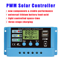 PWM PV Regulator 10A 20A 30A Solar Charge Controller 12V 24V with LCD Display lithium iron lifepo4 Battery Charger Stabilizers