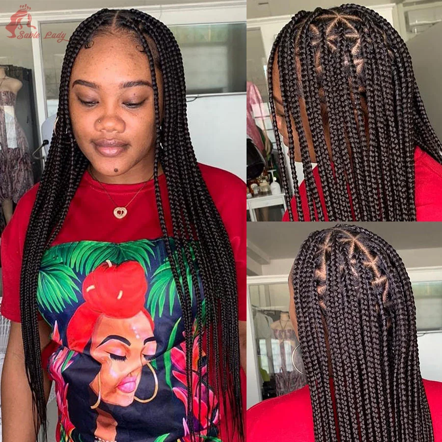 

Triangle Box Cornrow Braided Wigs Synthetic Full Lace Front Wigs 26Inch Locs Goddess Knotless Braiding Hair Wigs For Black Women