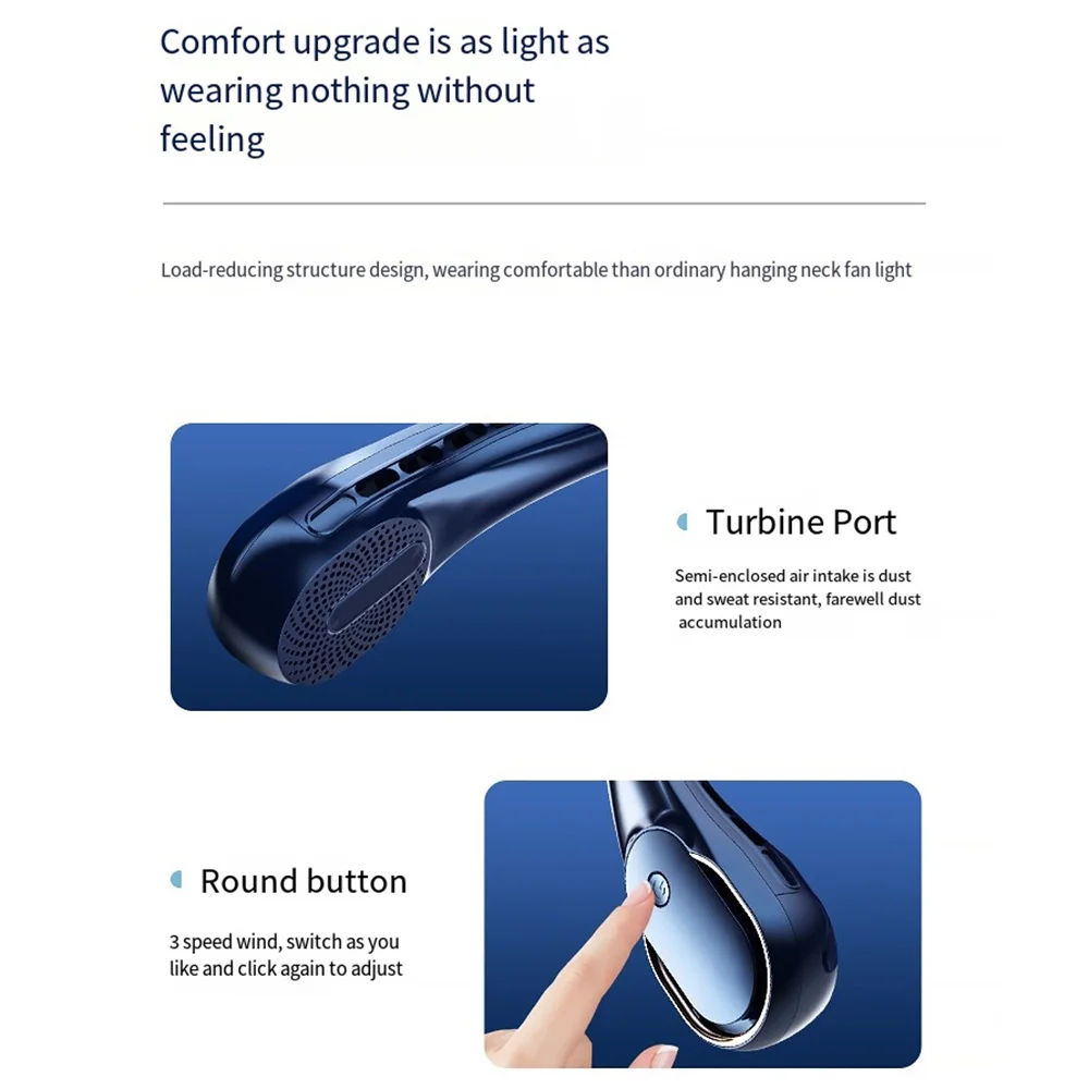 Ventilador de cuello colgante para deportes al aire libre, portátil, sin fugas, ajustable, silencioso, con carga USB, para estudiantes, 2024