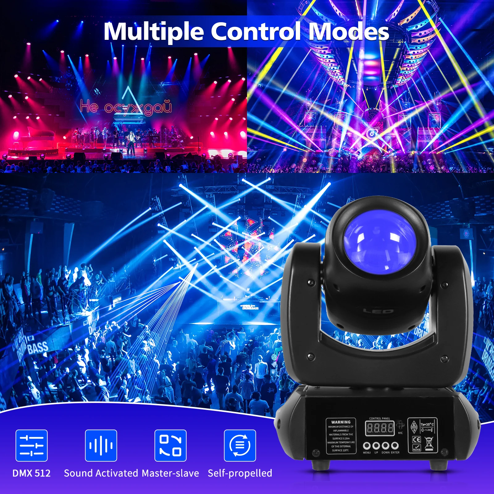 Imagem -03 - Fieryzeal-led Beam Moving Head Light 18 Prismas Rotativos Dmx512 Stage Light Luz Efeito para o Clube Ktv Disco Party dj 120w