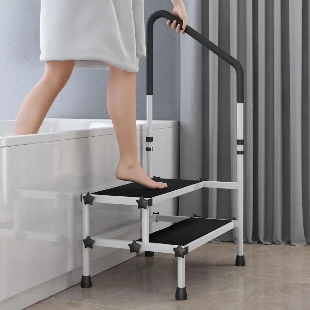 

2 Step Stool Ladder,with Handrail Handle for Elderly,Seniors,KitchenBathroom with Thick RubberFeet and Anti-SkidPlatform,Ladder.