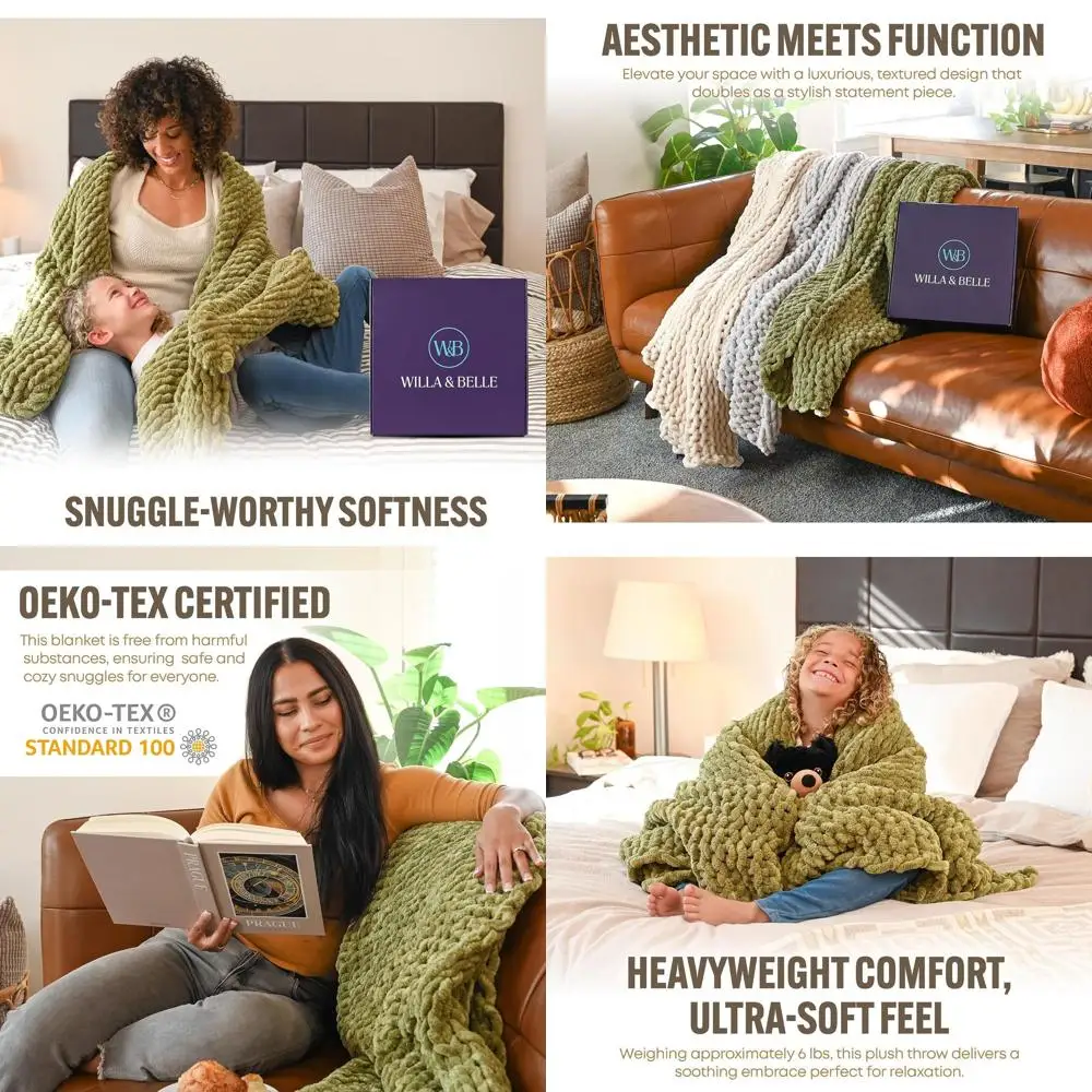 

Luxurious Handwoven Chunky Knit Throw Blanket, Soft and Cozy for Couch or Bed, 50x60