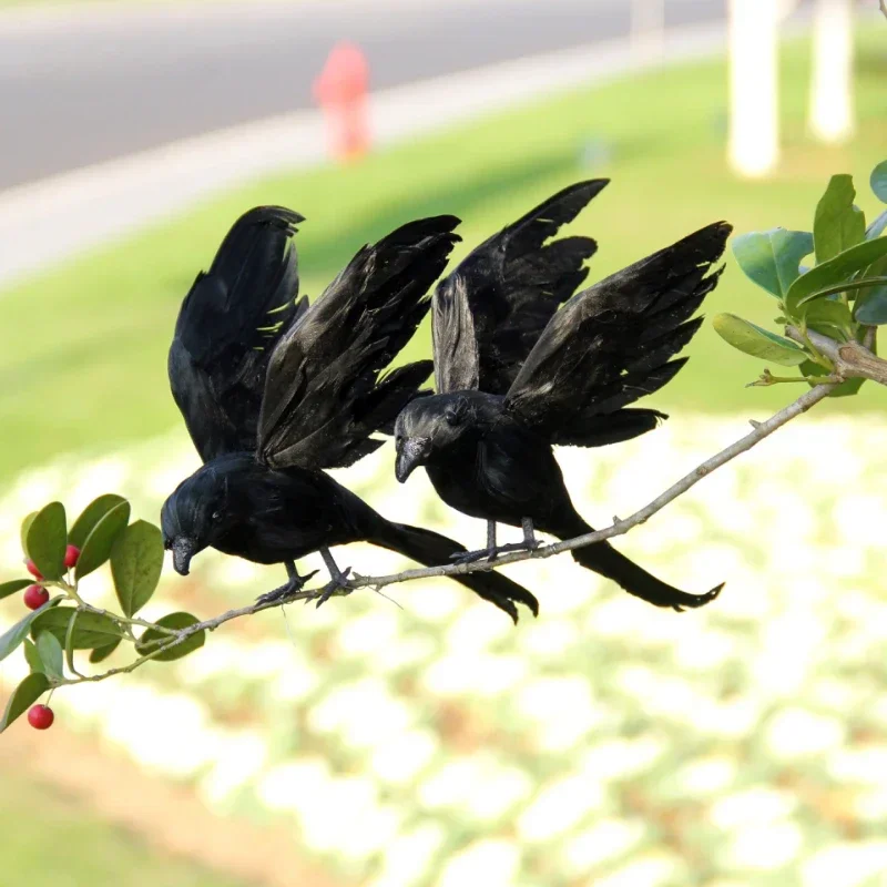 1×Artificial Crow Halloween Decoration Realistic Black Bird Feathered Raven Home Garden Decor Spooky Party Scene Layout Ornament