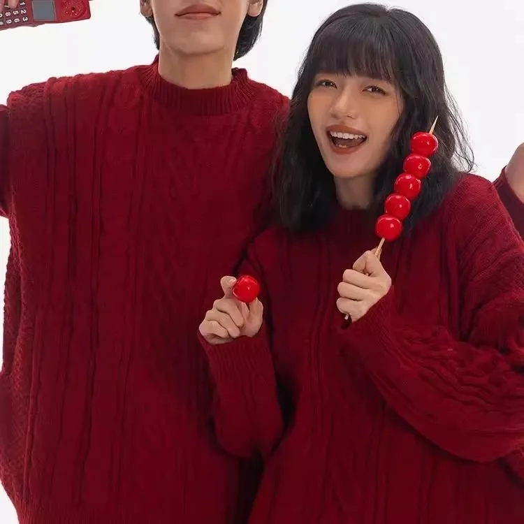 

Мужской свитер Cisas, красный, вязаный, шерстяной, осенне-зимний, 2026 год, новогодняя коллекция, из крученого полиэфирного волокна, длинный, S...