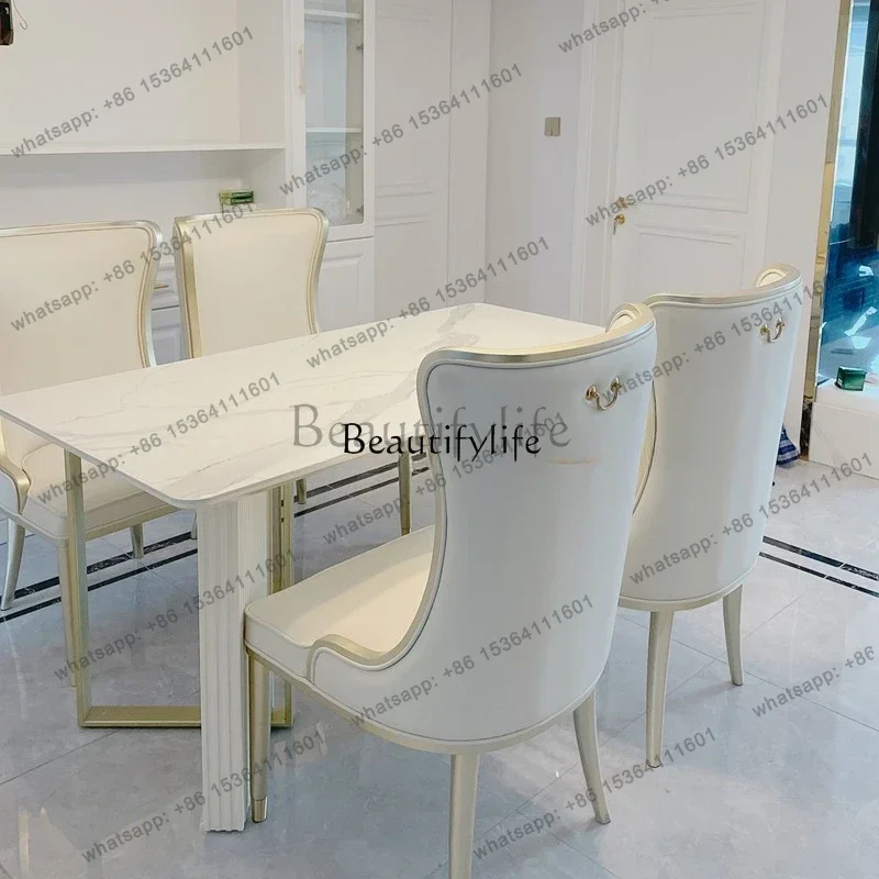 FG43-Light luxury American dining table leather art post-modern rock slab dining table