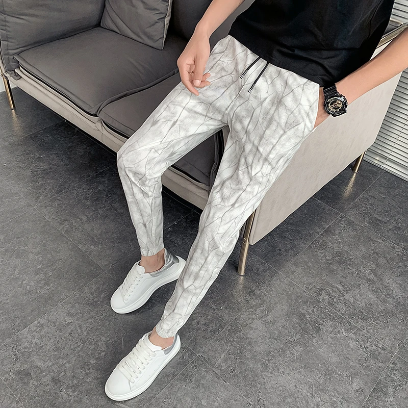 

2025 Spring Men Casual Pants Personality Print Slim Jogger Pant Trendy Versatile Sport Jogging Trousers Thin Comfort Cargo Pants