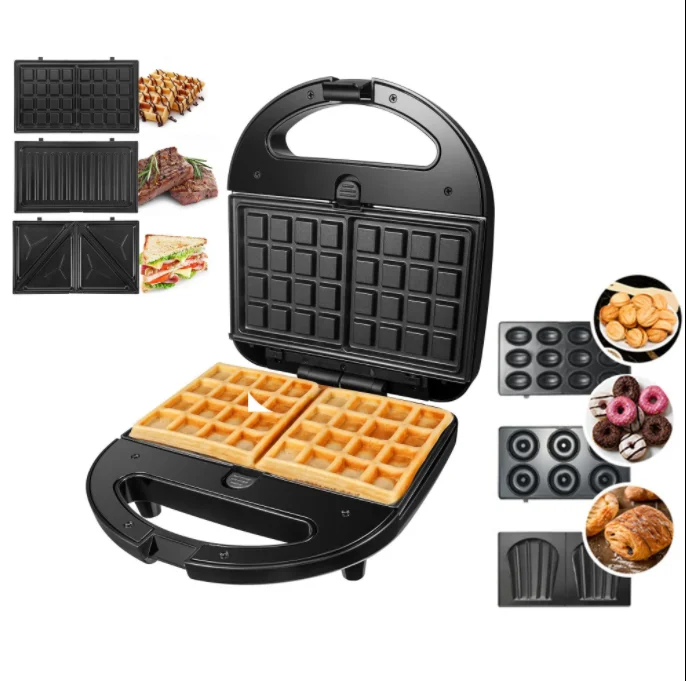 Máquina para hacer sándwiches de doble cara 6 en 1, máquina semiautomática para hacer desayuno con 6 bandejas, juego de sándwiches para desayuno, tostadora