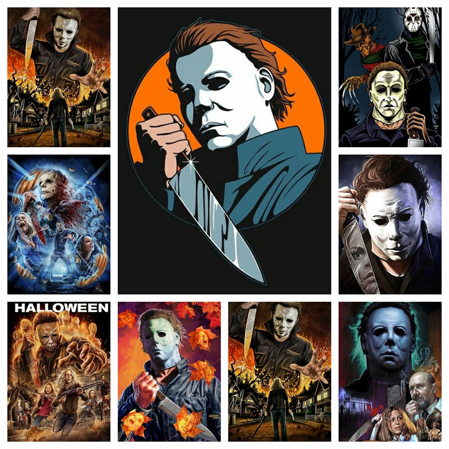 فيلم رعب هالويد يقتل لوحة ماسية خماسية دي ، فن مايكل مايرز ، تطريز غرزة متقاطعة ، صورة فسيفساء لديكور المنزل #1