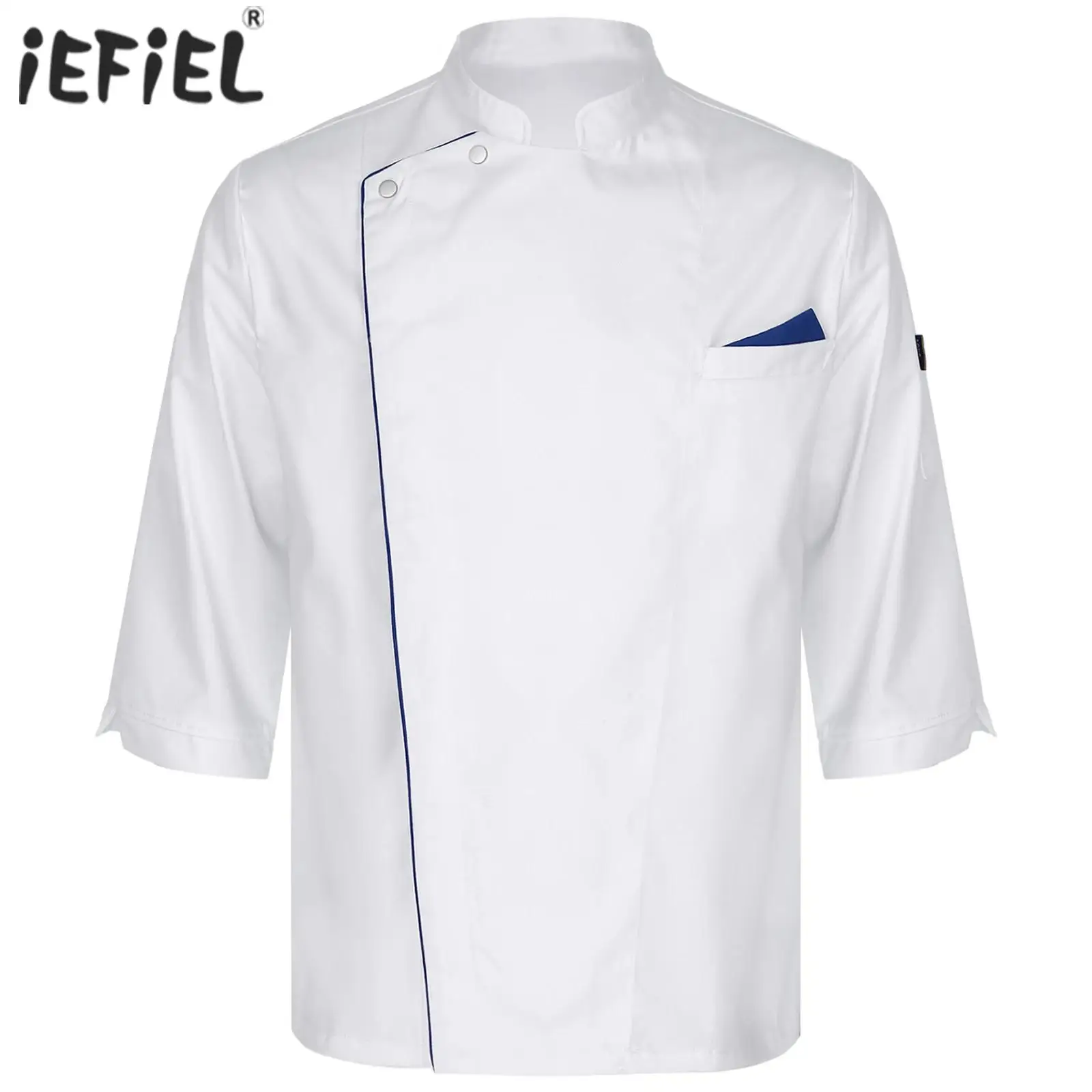 

Unisex Cooks Shirt Waiters Chef Work Uniform Mandarin Work Kitchen Hotel Restaurant Jacket Llaboral Professional Short Sleeves