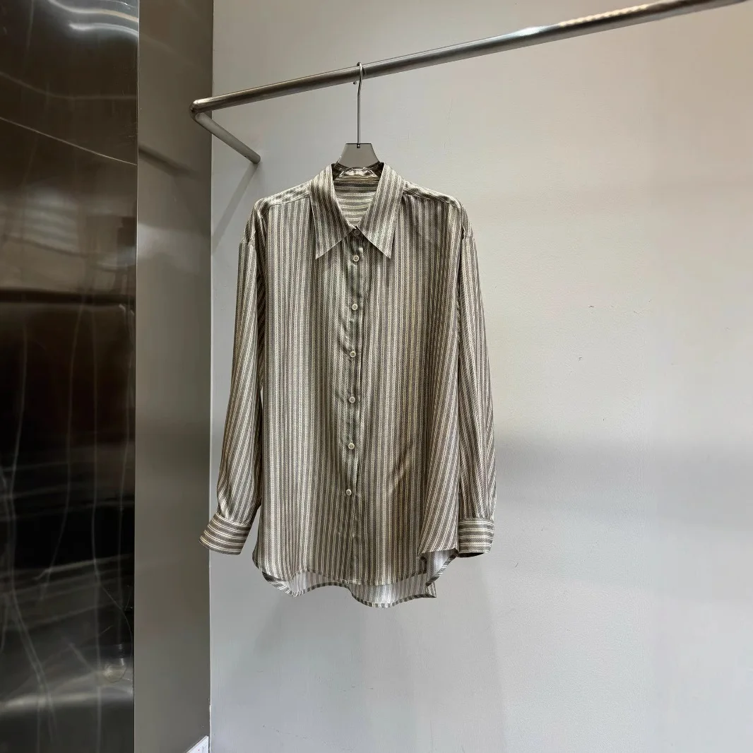 

Spring New Style Simple Long-sleeved Top Loose and Versatile Silk Shirt for Women