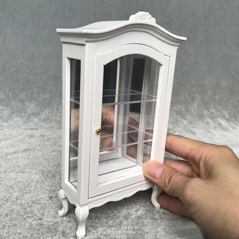 

1:12 Dollhouse miniature furniture white wood display cabinet cupboard showcase