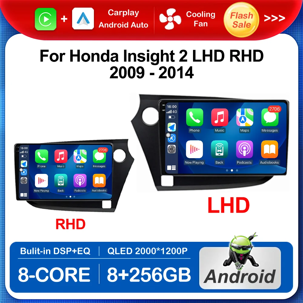 

Android OS 9 '' Car Multimedia Radio 4G WiFi GPS Navi for Honda Insight 2 LHD RHD 2009 - 2014 Split Screen Bluetooth DSP Stereo