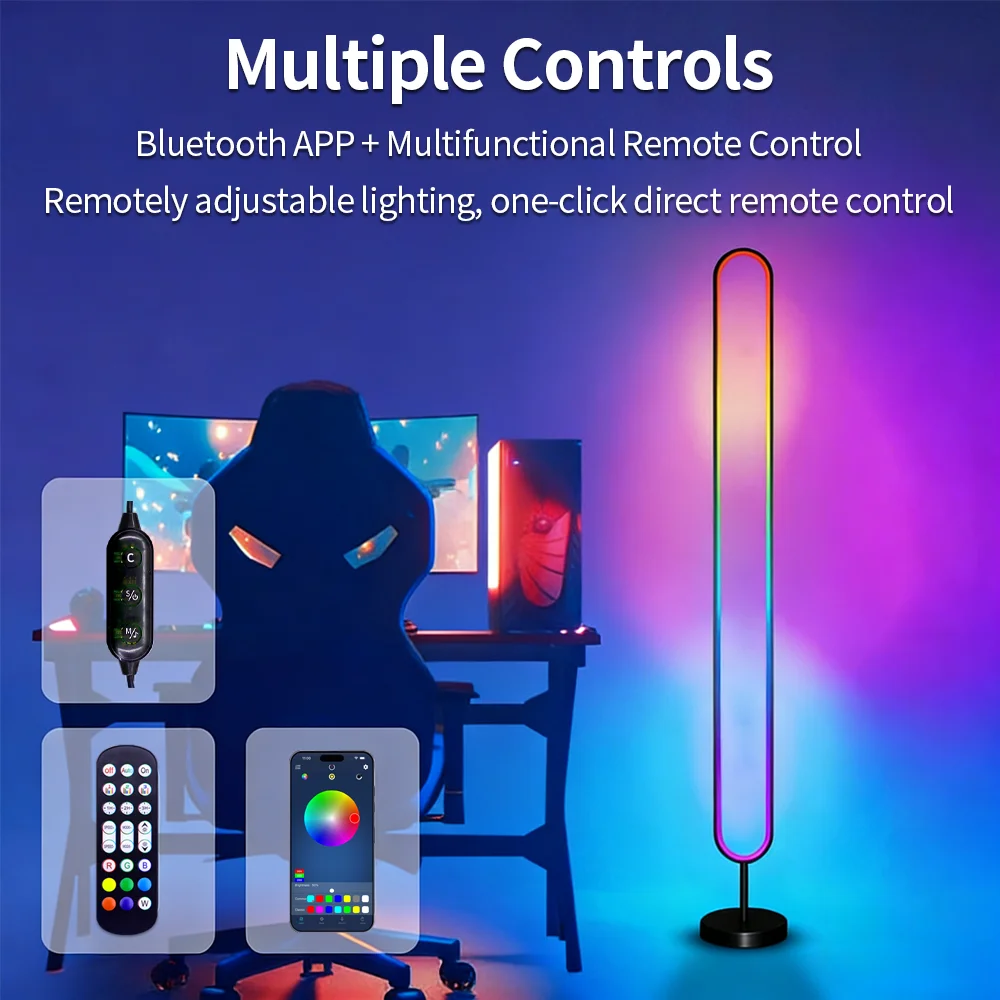

140cm RGB LED Floor Lamp Music Sound Reactive Pickup Light APP Remote Control Dimmable Corner Ambient Light for Living Room 5V