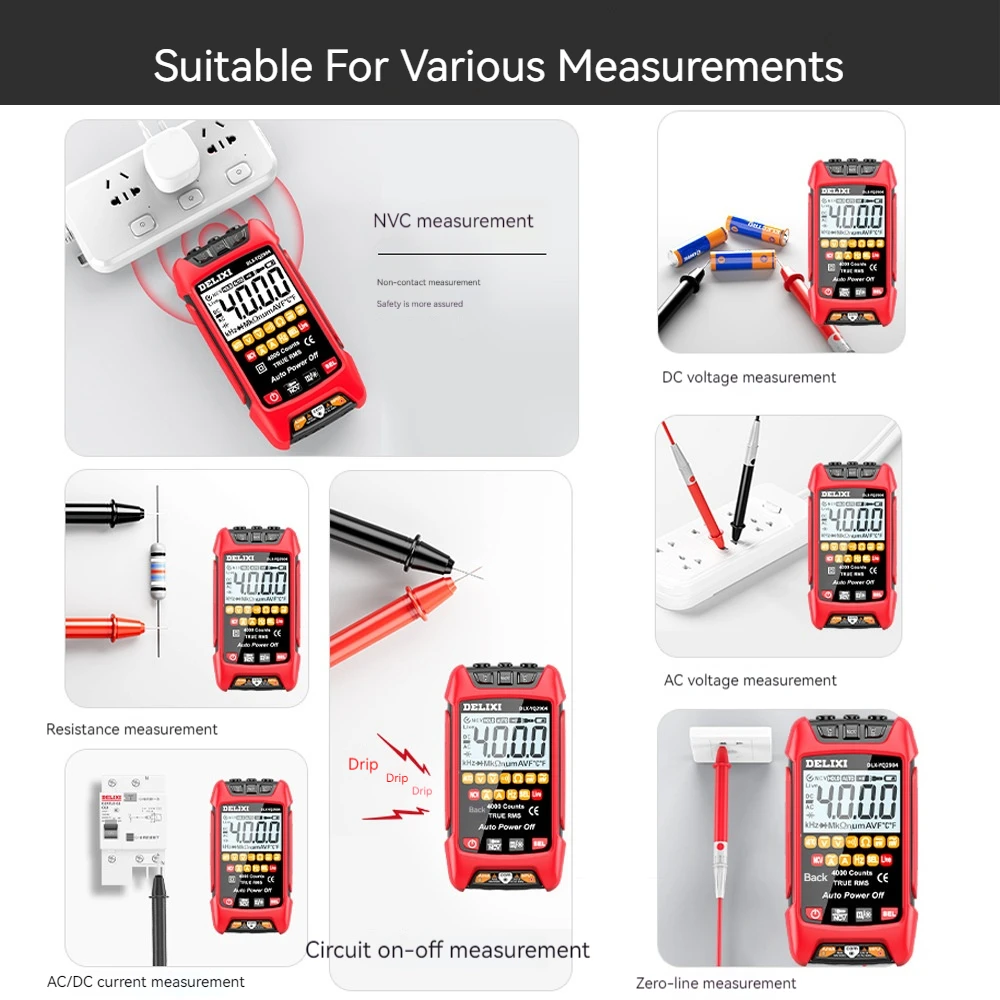 DELIXI YQ2904 Multifunctional Digital Multimeter 4000 Counts High-precision Auto Voltage Current Resistance NVC Tester Ammeter