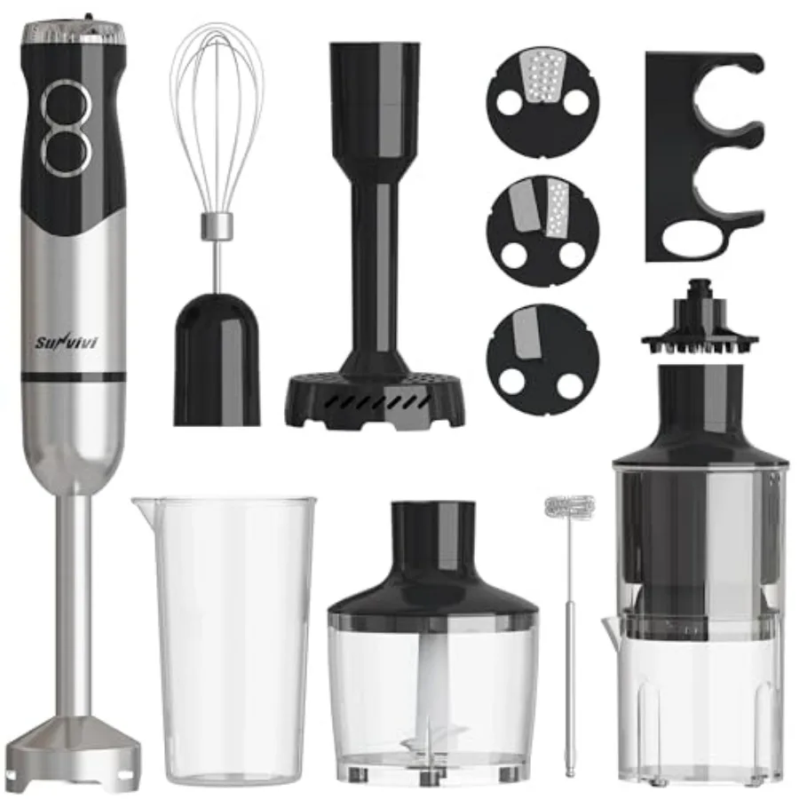 

6 in 1 Professional Immersion Blender Heavy Duty Hand Blender with 12-Speed 10 Attachments 20OZ Food Chopper Stainless Steel Wh