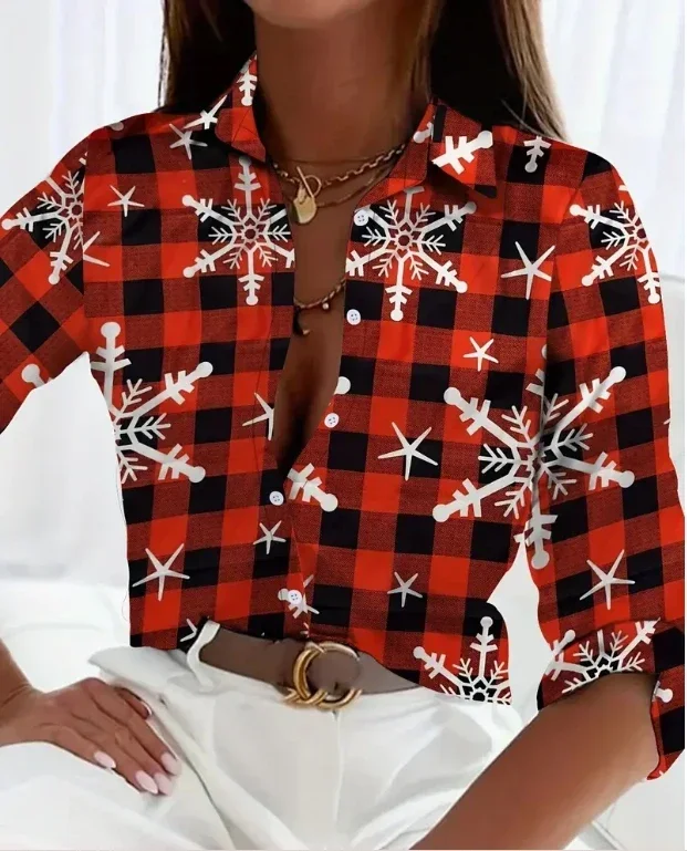 New Christmas Style Womens Long Sleeve Shirts Fashion Street Clothing Autumn Tops Christmas Santa Claus Snowman Shirts Ladies