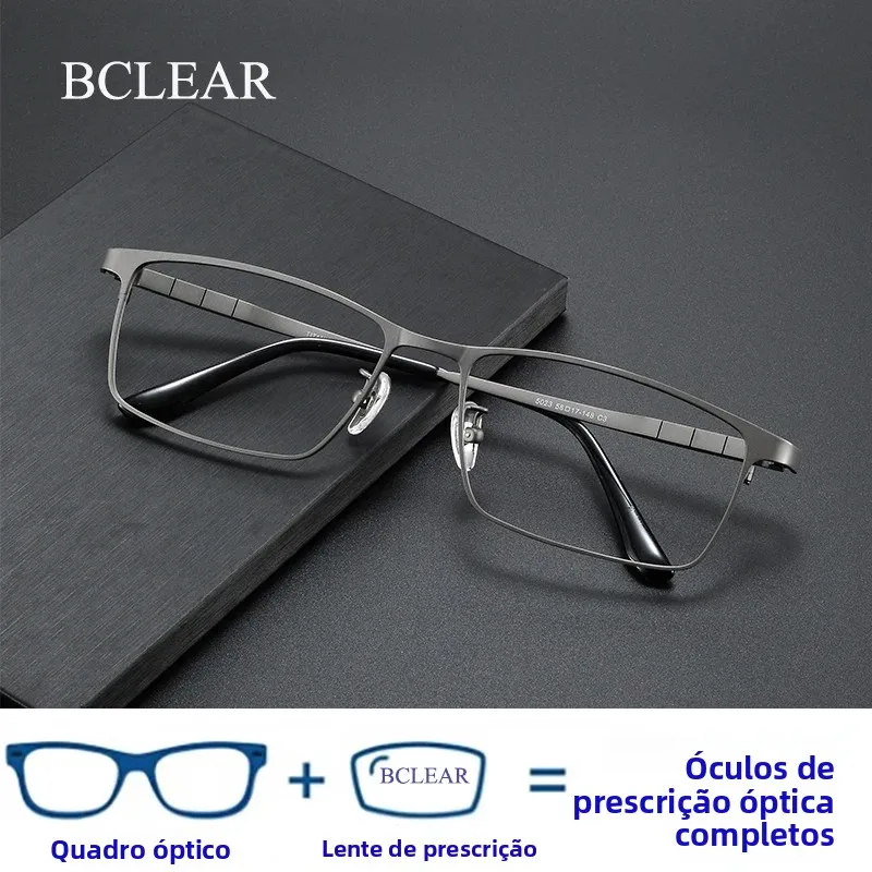 Bclear titânio óculos de prescrição progressiva masculino quadrado anti luz azul fotocromático óculos de miopia óptica