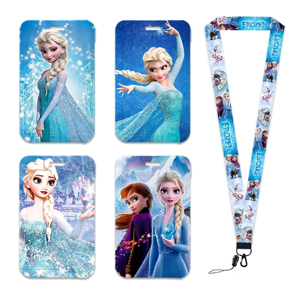 

Disney Series Anime Elsa Lanyards Keys Chain ID Credit Card Cover Pass Charm Neck Straps For Friends Fashion Accessories Gifts