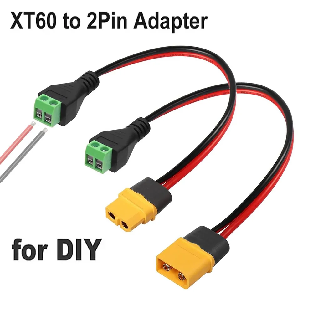 XT60 to 2 Pin Solderless Connectors Terminal Adapter Male / Female Cable for Drone FPV Balance Charger LiPo Battery Solar Etc