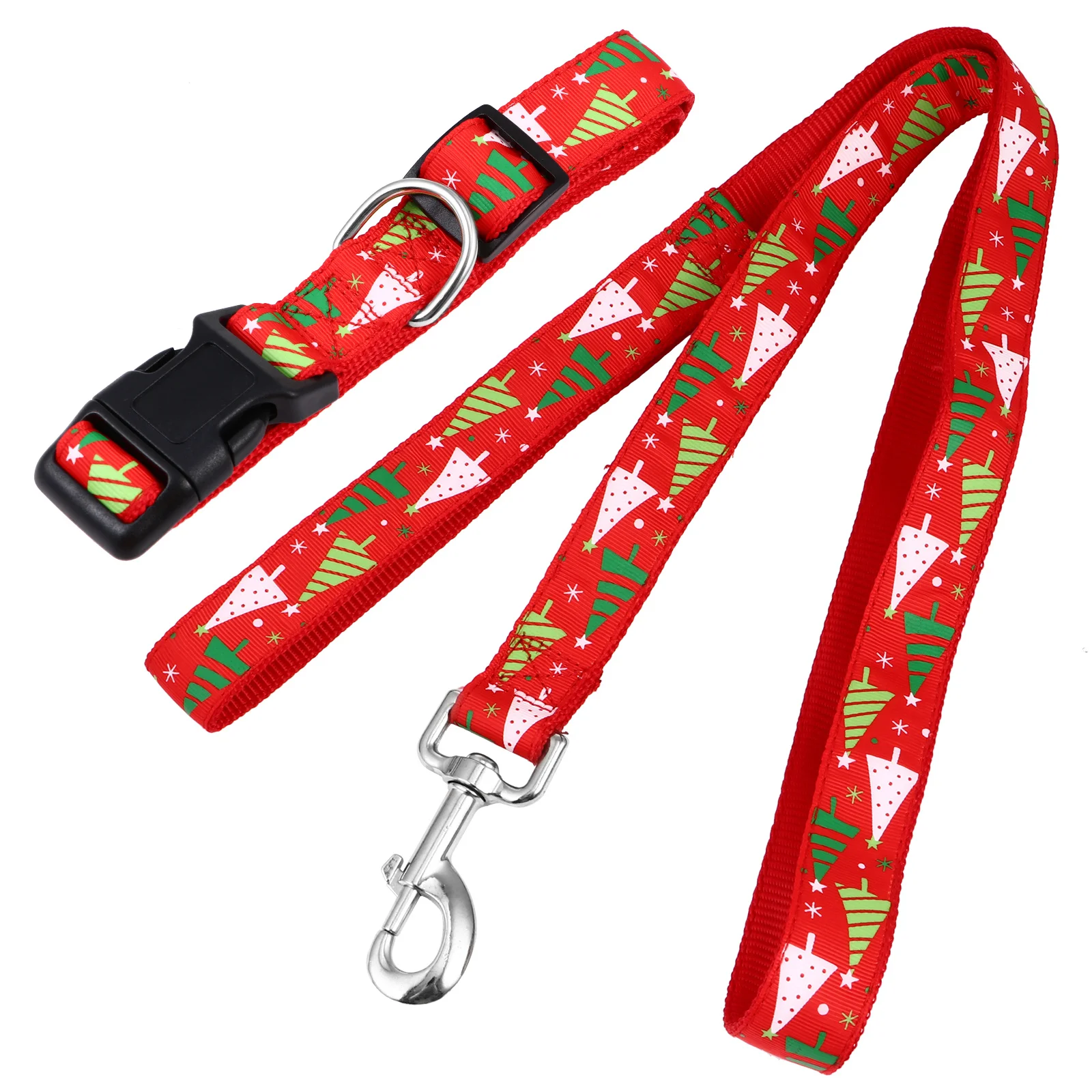 

1 set Xmas Pet Collar Leash Set Christmas Tree Pattern Dog Bandana Strap Adjustable Nylon Pet Necklace Rope For Holiday Party