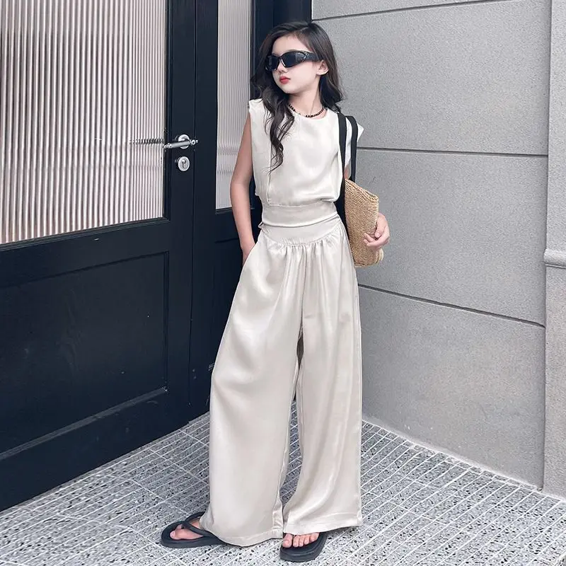 Summer Teen Girls Clothing Sets Children Fashion Princess Tops + Wide Leg Pants 2Pcs Outfits Kids Tracksuit 5 6 8 10 12 14 Years