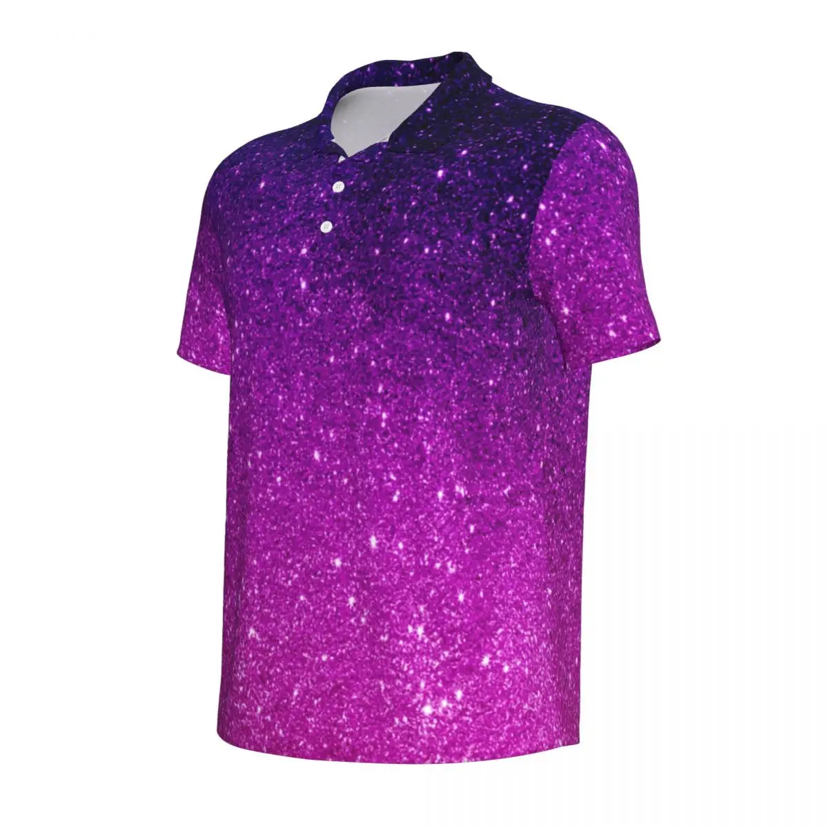 Glitter Ombre Print Casual T-Shirts Magical Purple Polo Shirts Male Stylish Shirt Date Short-Sleeved Custom Clothing Big Size