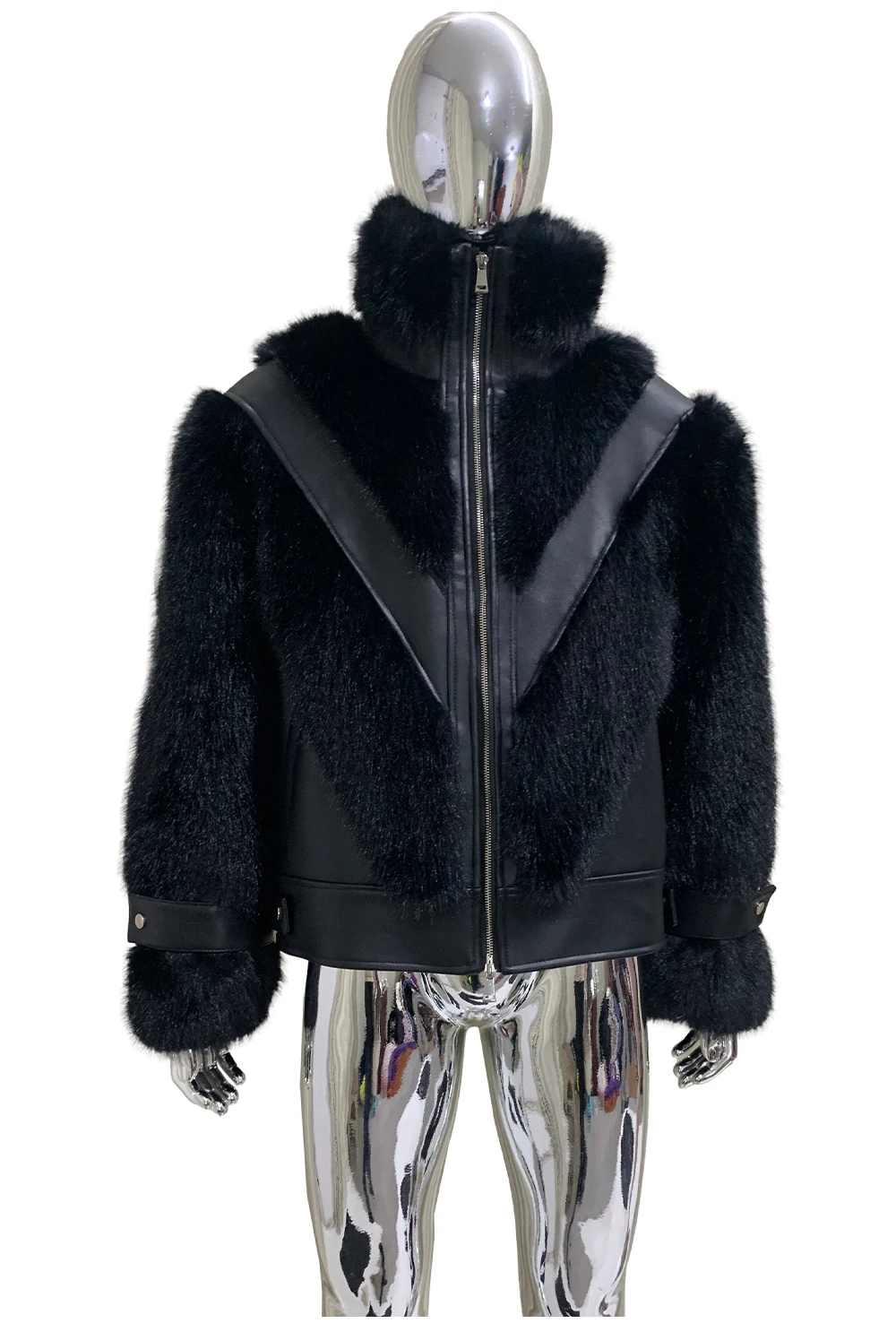 2025 Men's Winter New Thickened Cotton-Padded Color Matching Jackets Men's Eco-Friendly Fur Jackets Long Sleeve Faux Fur Coats