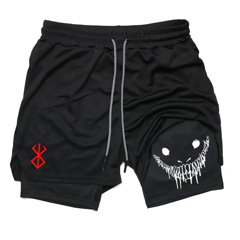 Short de Compression imprimé Anime Berserk pour hommes, Double couche 2 en 1, short de sport, de Jogging, d'été, à séchage rapide
