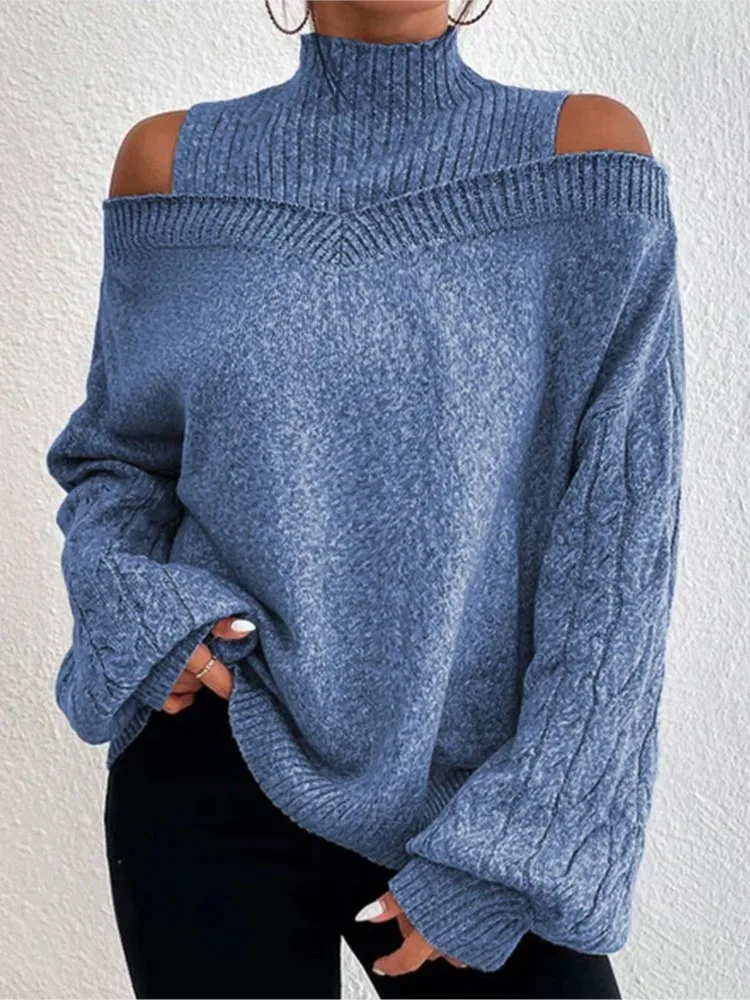 Sexy Off Shoulder Long Sleeve Sweater Office Lady Autumn Winter Fashion Elegant Solid Sweraters For Women 2023 Female Tops