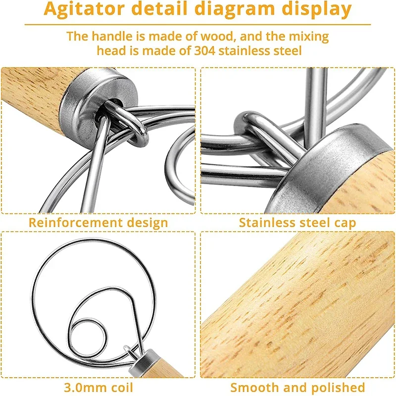 Danish Egg Beater Baking Accessories and Tools Hand Mixer For Kitchen Dutch Bread Dough Pastry Pastry Bakeware Dining Bar Home