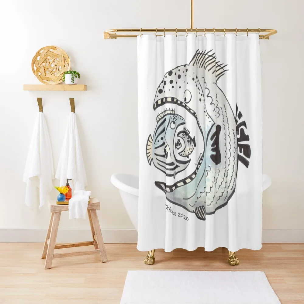 

Fish eating fish eating fish eating Shower Curtain Waterproof Fabric Bathroom Bathroom Shower Set Curtain