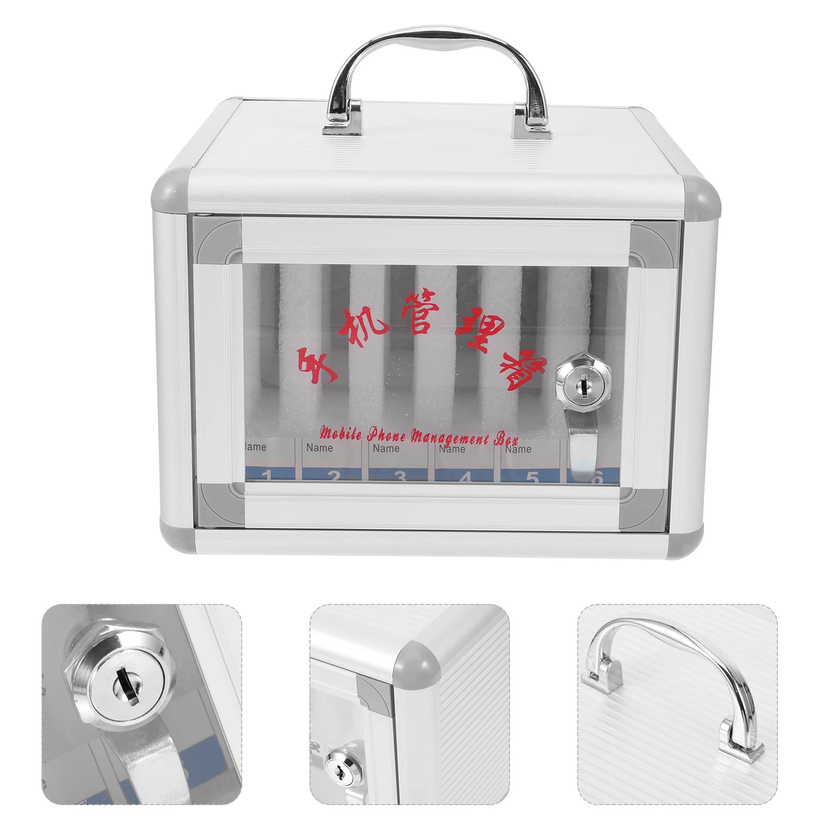 Phone Storage Box Aluminum Alloy Multi-Slot Cellphone Organizer Wall Mounted Handle Safety Lock Smartphone Holder For Office