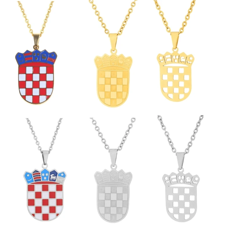 1 Stuk Roestvrij Staal Sleutelbeen Ketting Kroatia Badge Hanger Nationale Symbool Choker Geometrische Hanger Unisex Sieraden