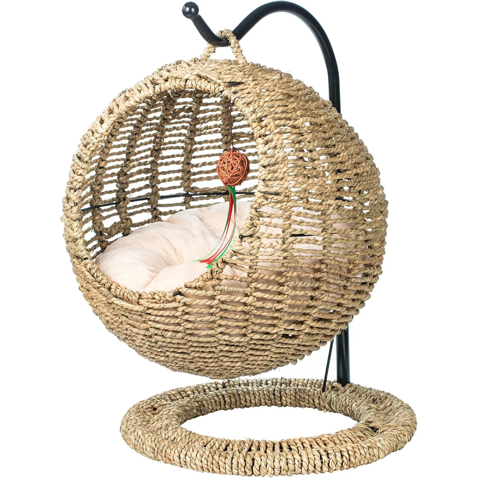 

US Hand Made Wicker Cat Bed Basket Swinging Pet House Nest for Small Dog Cat with Cushion