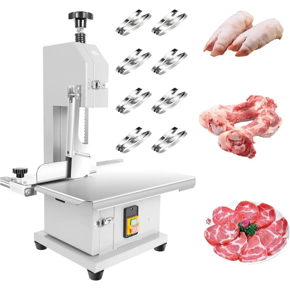 

1000W Electric Bone Saw, 18x14 Stainless Steel Worktable, Cuts 0.1-10cm Thick, 8-Blade Meat Cutter for Commercial Use