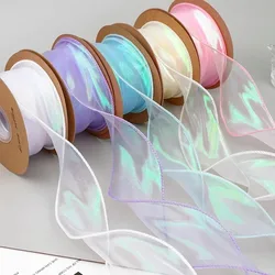 Fishtail Organza Ribbon, borda iridescente reflexiva, fita para embrulho de presentes, DIY Bow Bouquet, fitas de voile, 40mm, 10 jardas