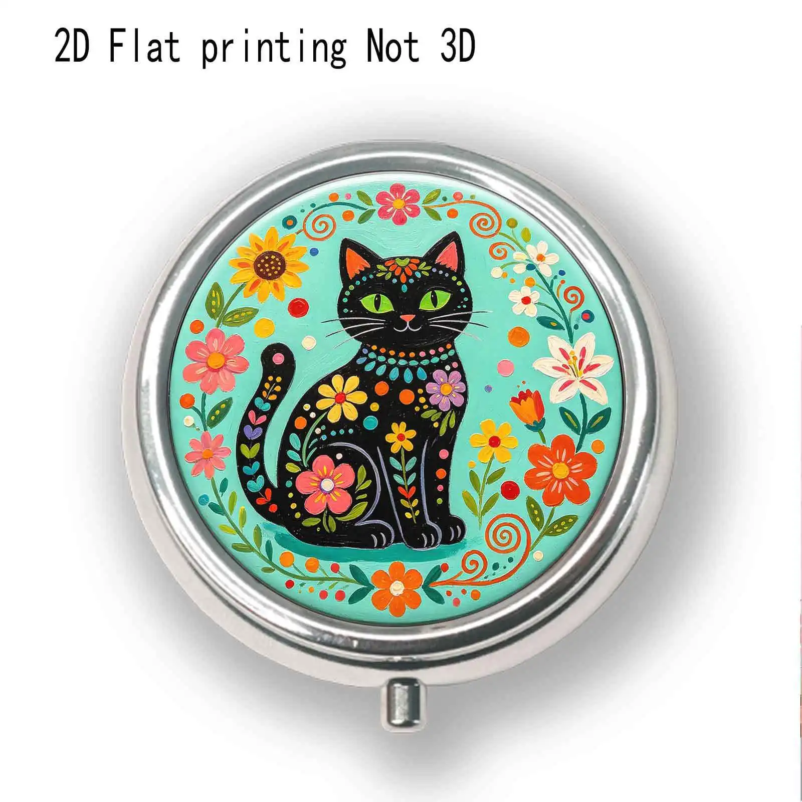 Single-piece, flat, round three-compartment box, Mexican-style pattern design, small storage box, niche art piece, very suitable for outdoor travel and office medication reminders