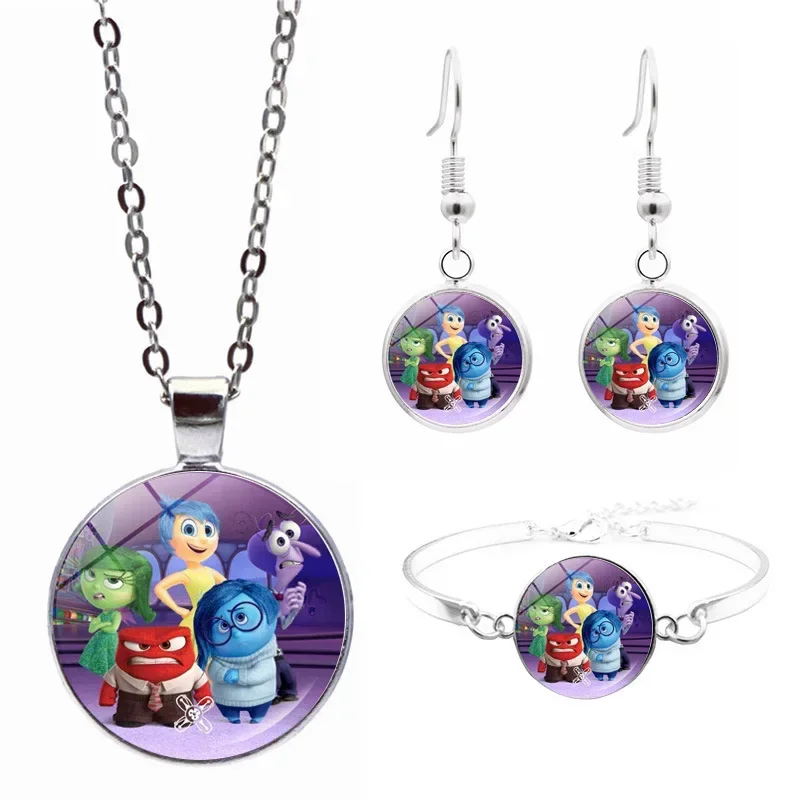 Disney Inside Out 2 Necklace Bracelets Earrings Set Joy Envy Anxiety Cartoon Pendant Bracelet Earring Accesories for Kids Gifts