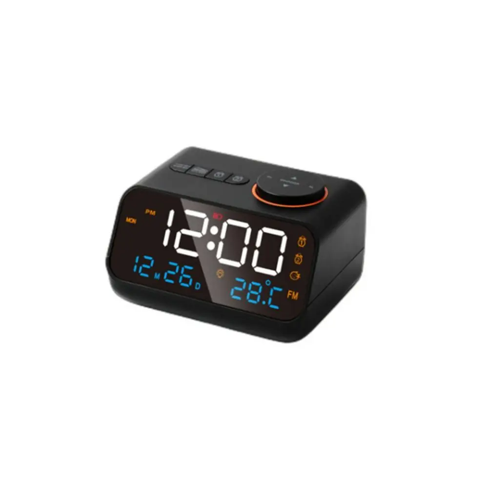 Adjustable Volume FM Radio LED Alarm Clock USB Charging Thermometer Small Digital Clock Connectable Earphones Voice Control