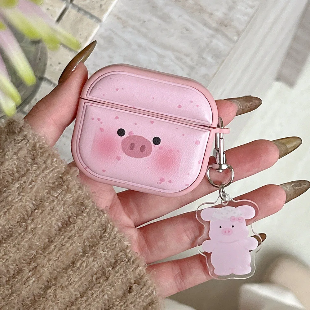 cute case for airpods 4 protective cover pink splashed ink pig print leather magnetic earphone shell for airpods 1 2 3 pro 2 3nd